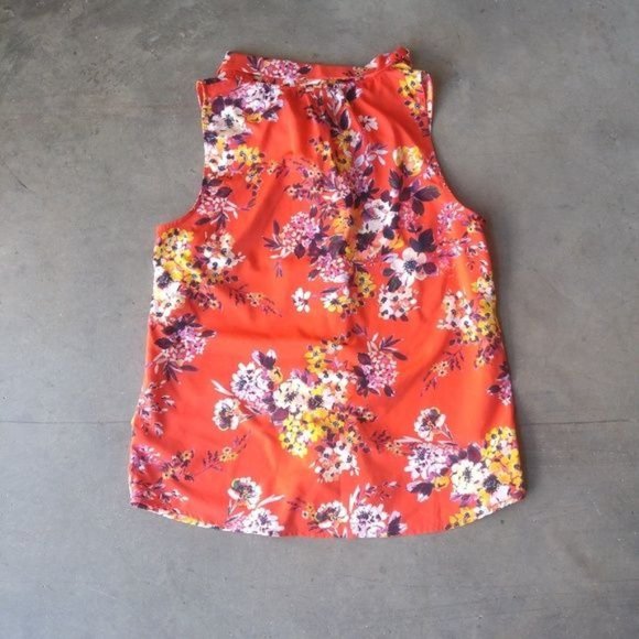 A New Day Orange Floral Neck Tie Tank Size M - Picture 2 of 2